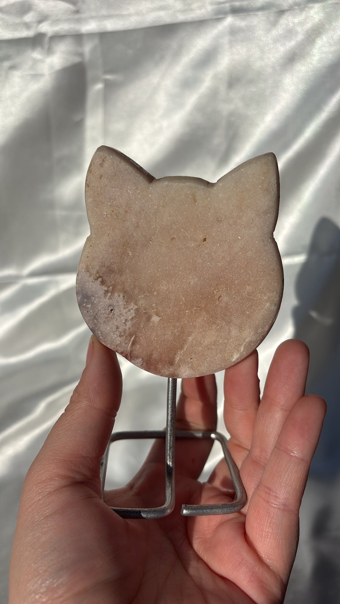 Pink Amethyst Cat Head On Stand