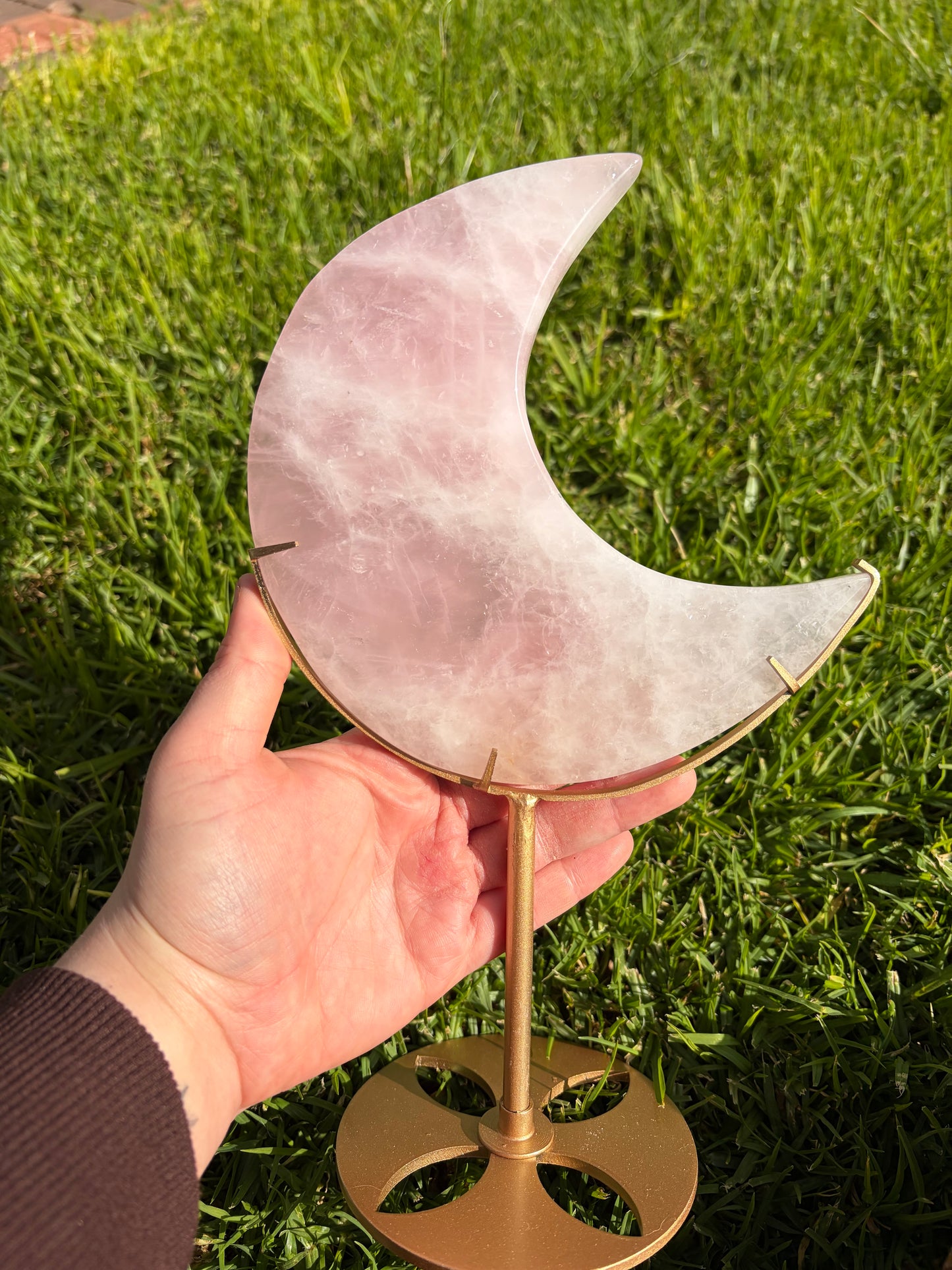 STATEMENT Rose Quartz Moon On Stand