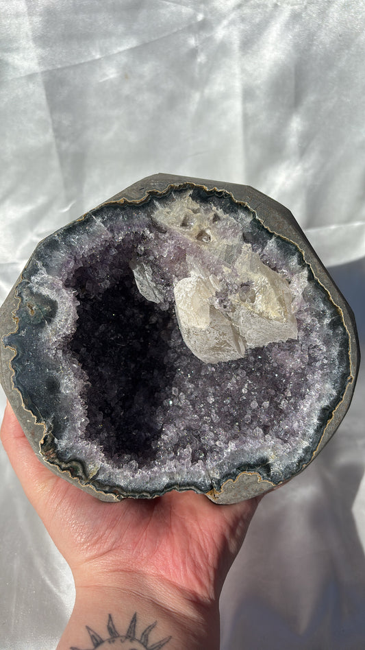 Amethyst Polished Edge Cave With Calcite Inclusion 2.3kg