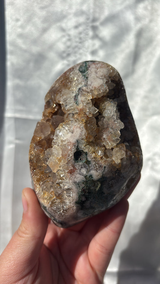 Pink Amethyst Freeform Comes With Gold Stand