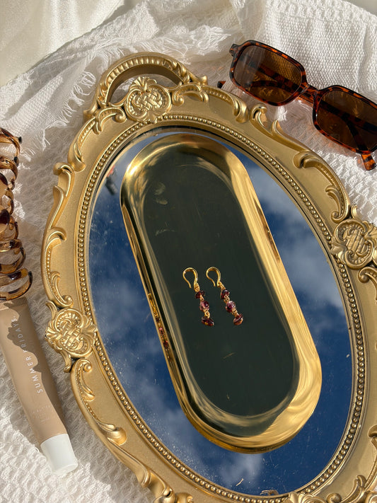 Gold Garnet Chip Earrings