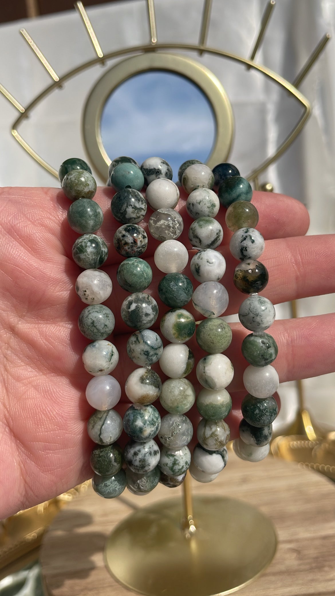 Moss Agate Bead Bracelets