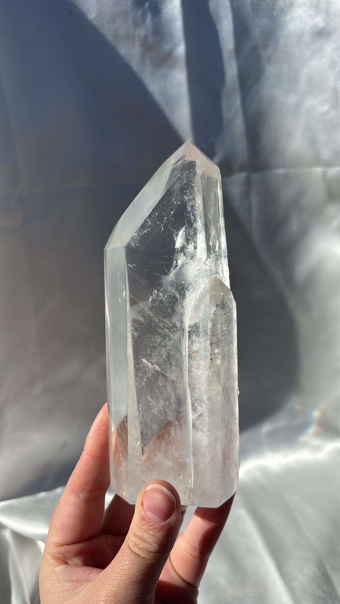 Clear Quartz Tower With Natural Double Point