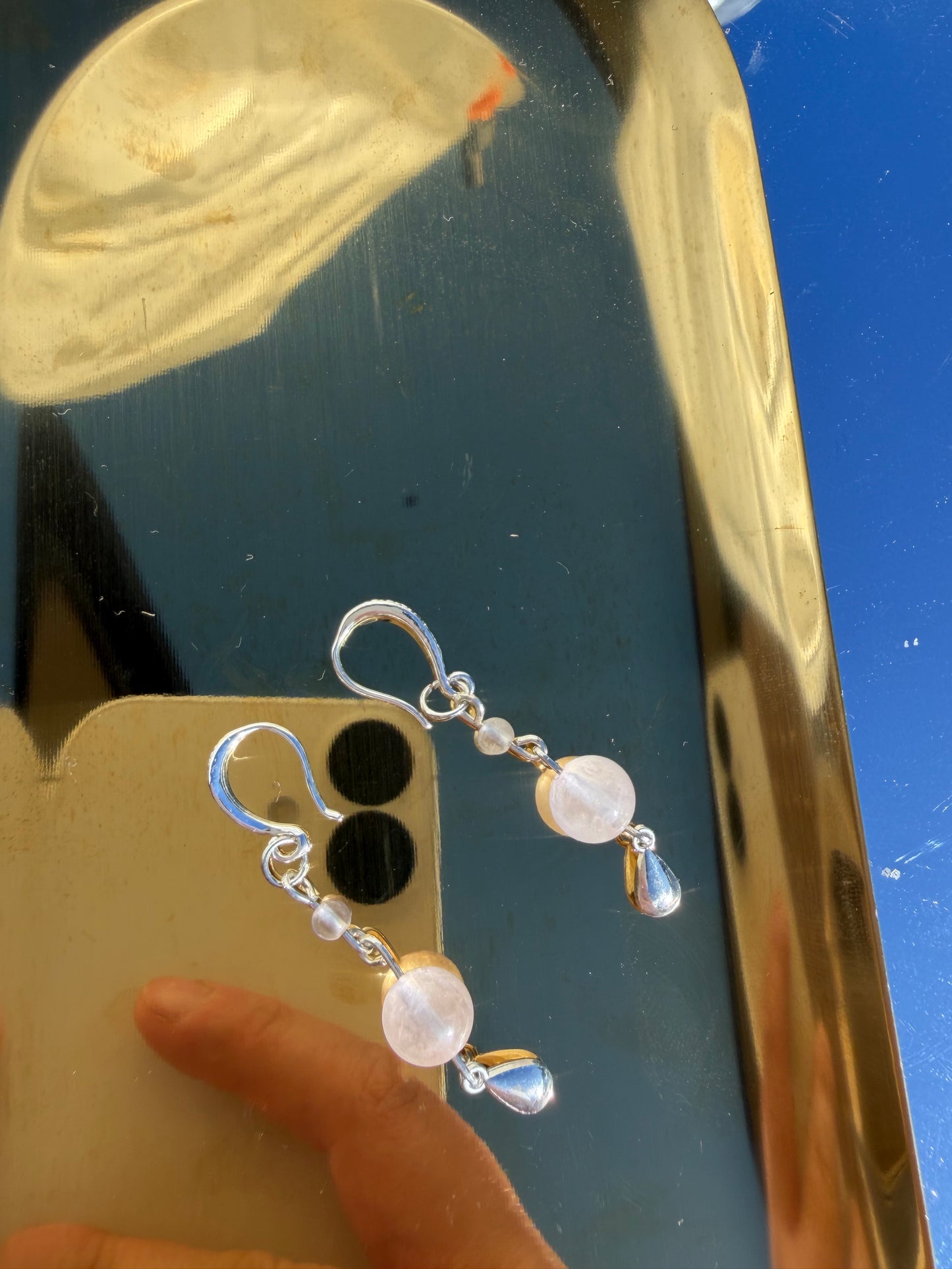 Sliver Rose Quartz And Clear Quartz Earrings