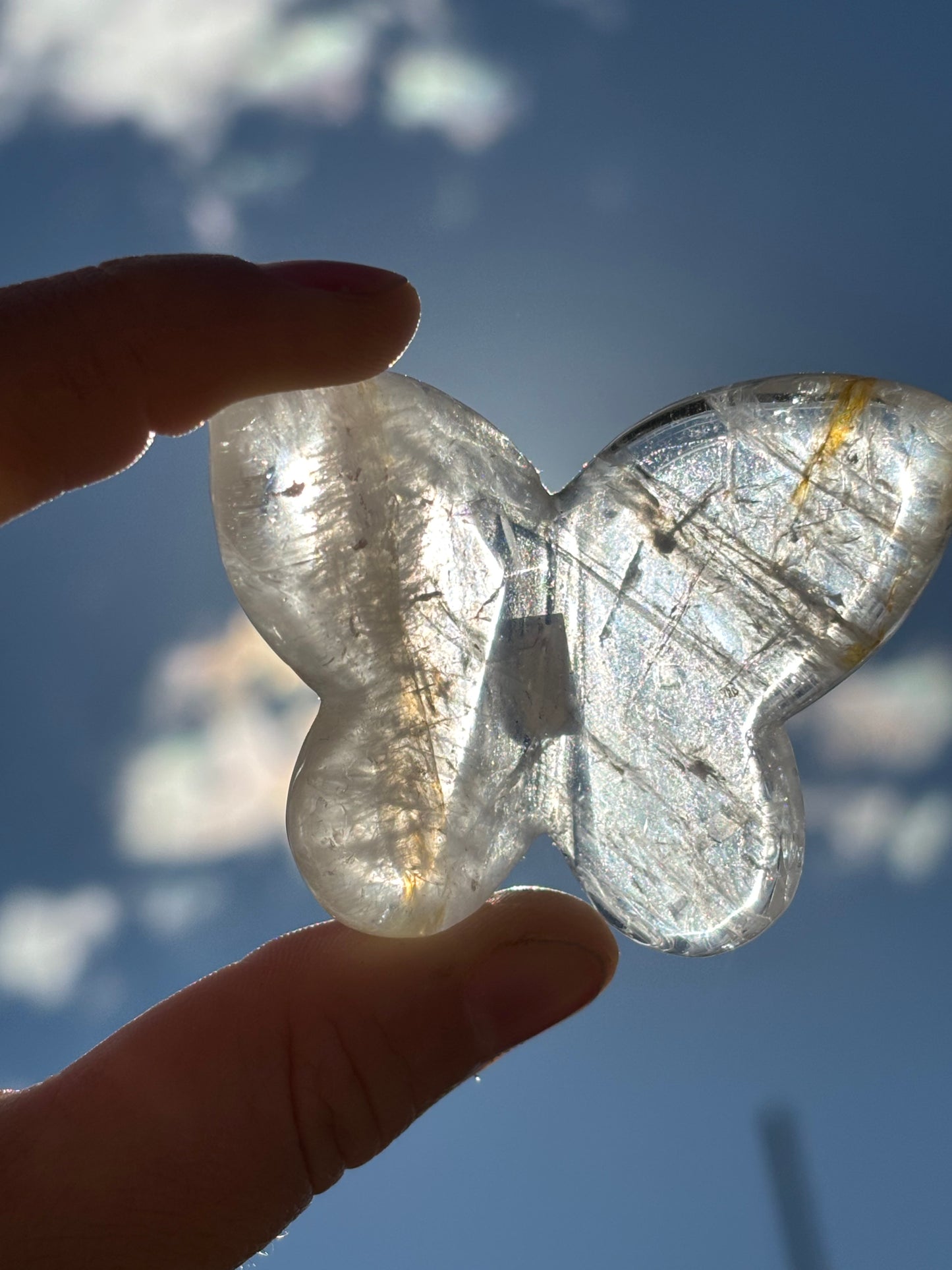 Clear Quartz 3D Butterfly With Golden Healer Inclusion